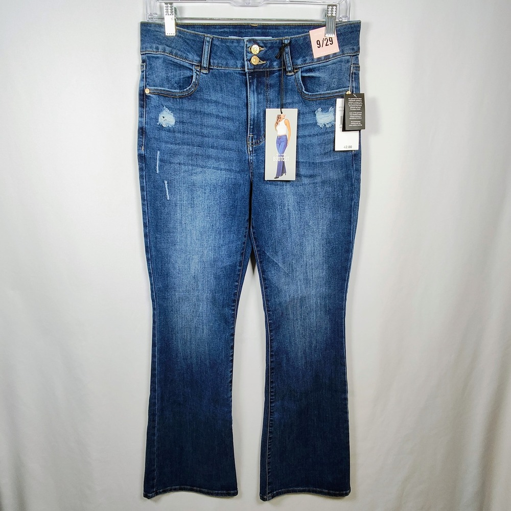Celebrity‎ Pink Womens Mid Rise Bootcut Distressed Jeans Dark Wash Size 9/29 NWT